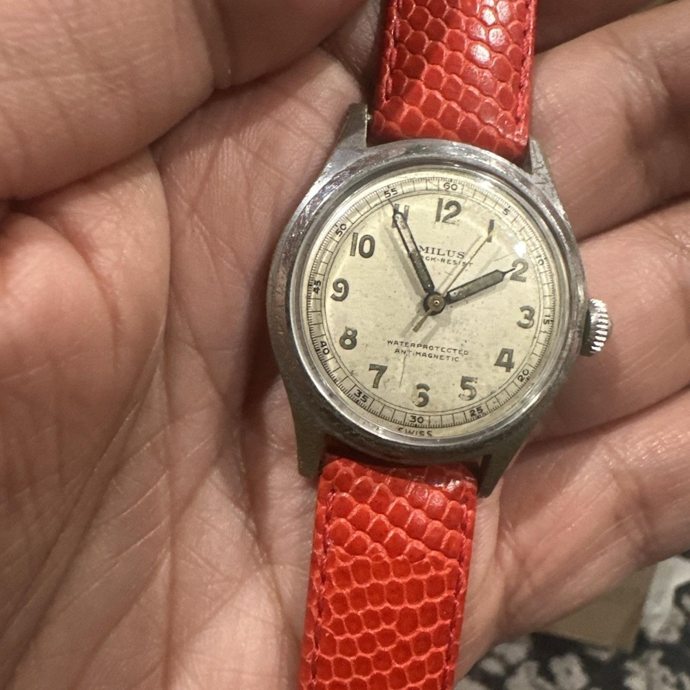 Works‎ VTG 1940s MILUS Shock-Resist 17J Swiss Military Style Watch Serviced 32mm - Picture 3 of 14
